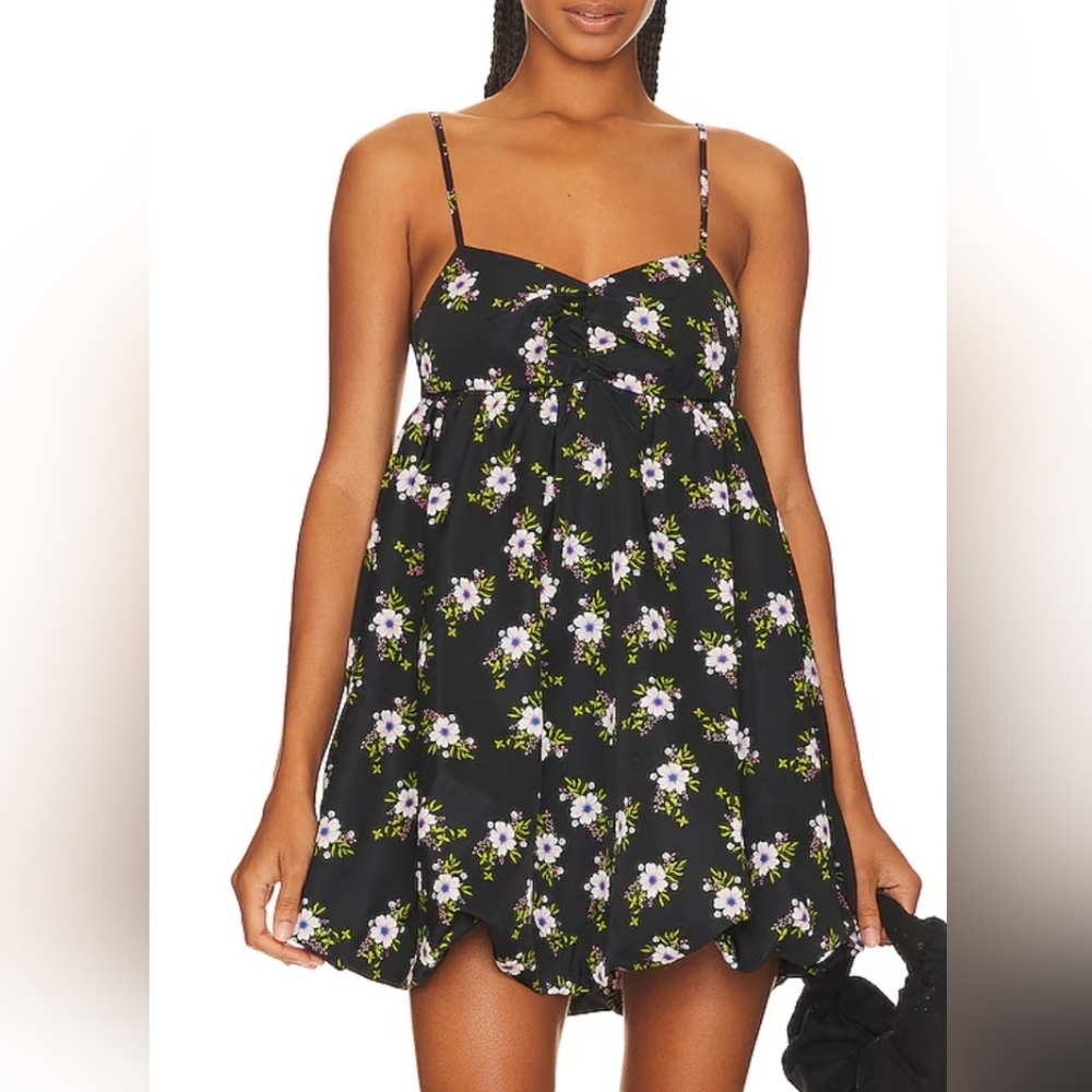 Free People Black Mini Dress with Purple & White Floral Print